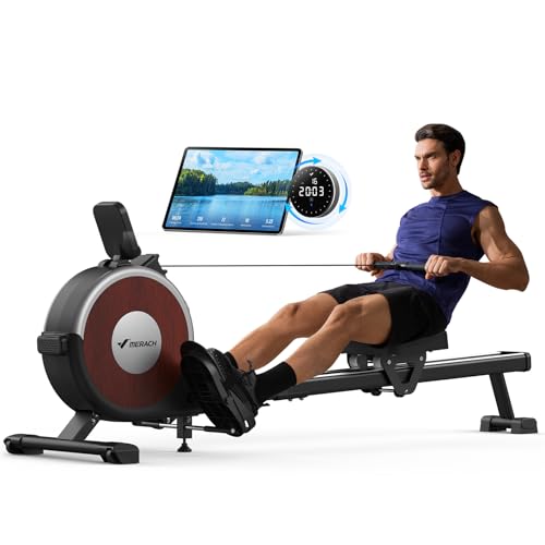 MERACH Rameur Musculation D'appartement, 16 Niveaux de Résistance, Rameur Magnétique Silencieux avec APP Exclusive, Rails Doubles Améliorés pour Plus de Stabilité, Assemblage Facile