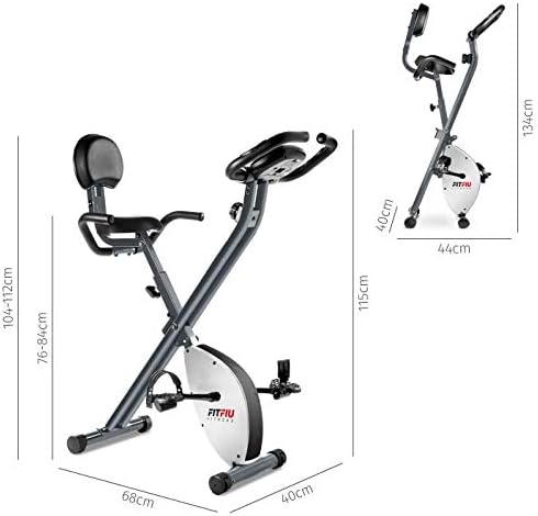 FITFIU Fitness BEST-220 - Vélo d'appartement pliable avec dossier et selle réglables, disque d'inertie de 8kg, moniteur fréquence cardiaque, réglable sur 8 niveaux, cardio, poids max. 110kg