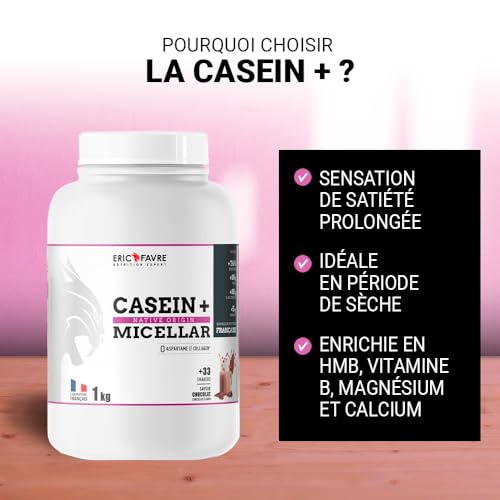 CASEIN + NATIVE ORIGINE - Caséine Micellaire enrichie en HMB, Vitamine B6, Magnésium - Construction Musculaire 1 kg - Laboratoire Eric Favre, Vanille