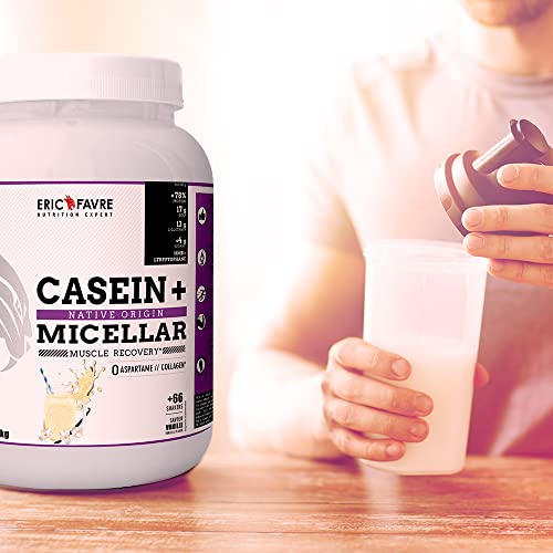 CASEIN + NATIVE ORIGINE - Caséine Micellaire enrichie en HMB, Vitamine B6, Magnésium - Construction Musculaire 1 kg - Laboratoire Eric Favre, Vanille