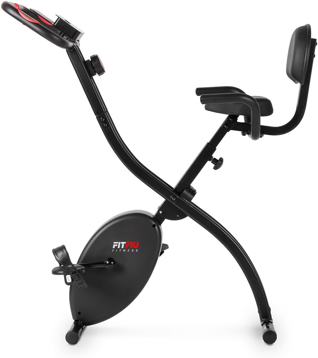 FITFIU Fitness BEST-220 - Vélo d'appartement pliable avec dossier et selle réglables, disque d'inertie de 8kg, moniteur fréquence cardiaque, réglable sur 8 niveaux, cardio, poids max. 110kg