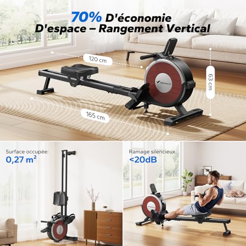 MERACH Rameur Musculation D'appartement, 16 Niveaux de Résistance, Rameur Magnétique Silencieux avec APP Exclusive, Rails Doubles Améliorés pour Plus de Stabilité, Assemblage Facile