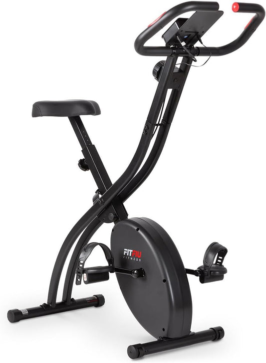 FITFIU Fitness BEST-200 - Vélo d'appartement pliable avec disque d'inertie de 8 kg, moniteur fréquence cardiaque, réglable sur 8 niveaux d'effort, entraînement cardio, poids max. 110kg