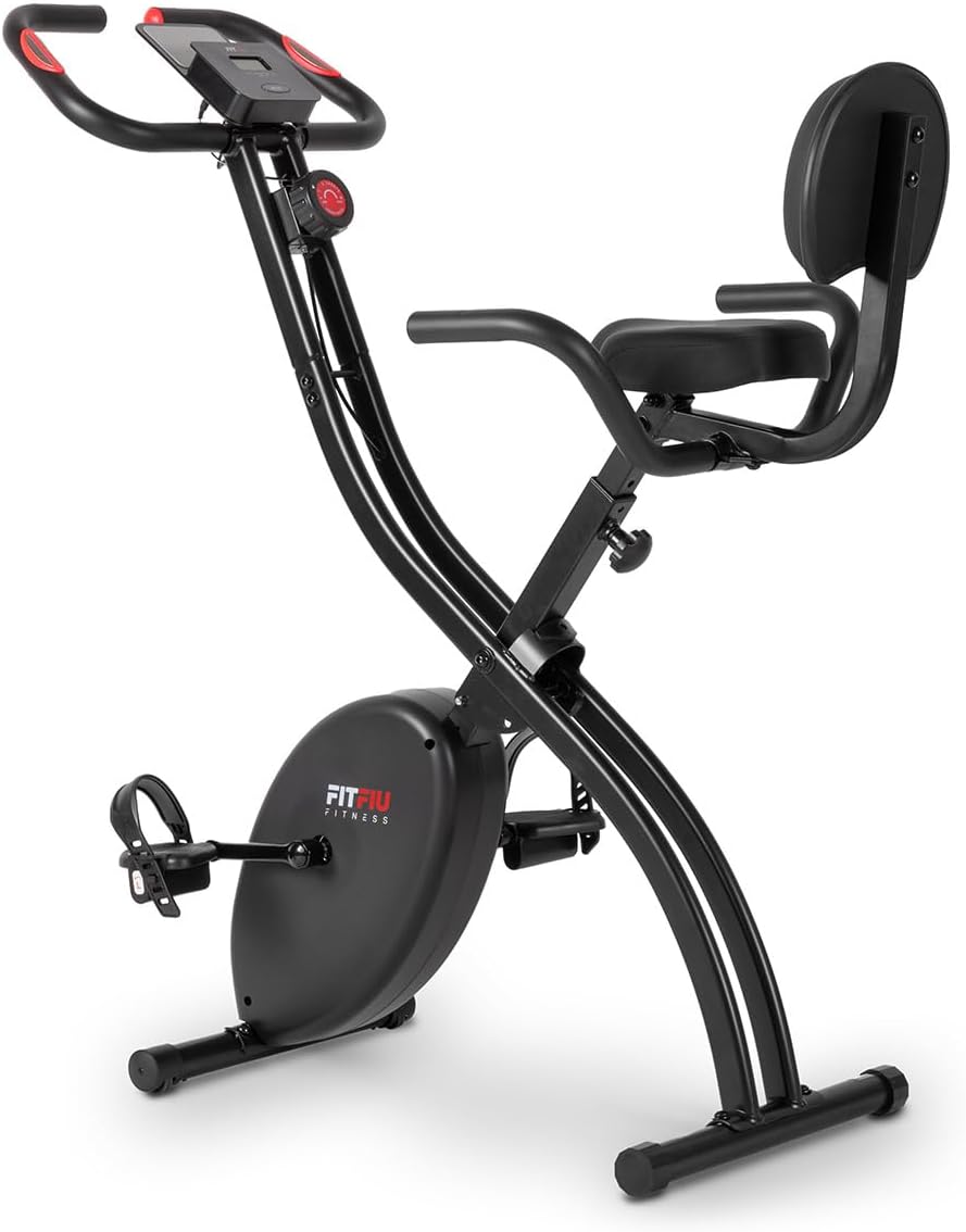FITFIU Fitness BEST-220 - Vélo d'appartement pliable avec dossier et selle réglables, disque d'inertie de 8kg, moniteur fréquence cardiaque, réglable sur 8 niveaux, cardio, poids max. 110kg