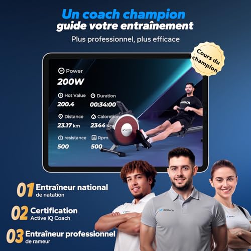 MERACH Rameur Musculation D'appartement, 16 Niveaux de Résistance, Rameur Magnétique Silencieux avec APP Exclusive, Rails Doubles Améliorés pour Plus de Stabilité, Assemblage Facile