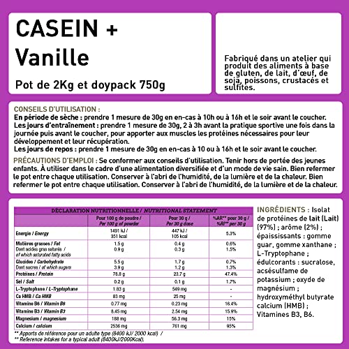 CASEIN + NATIVE ORIGINE - Caséine Micellaire enrichie en HMB, Vitamine B6, Magnésium - Construction Musculaire 1 kg - Laboratoire Eric Favre, Vanille