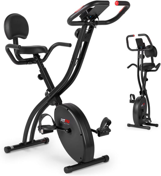 FITFIU Fitness BEST-220 - Vélo d'appartement pliable avec dossier et selle réglables, disque d'inertie de 8kg, moniteur fréquence cardiaque, réglable sur 8 niveaux, cardio, poids max. 110kg