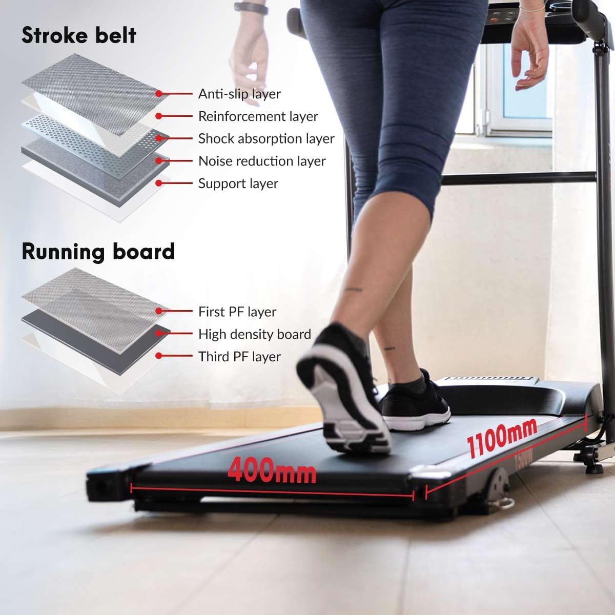 FITFIU Fitness MC-200 - Tapis de Course avec Inclinaison, Pliable, Ultra-Compact et Silencieux, écran LCD avec 12 programmes, Moniteur de fréquence Cardiaque, Utilisation à Domicile/au Bureau