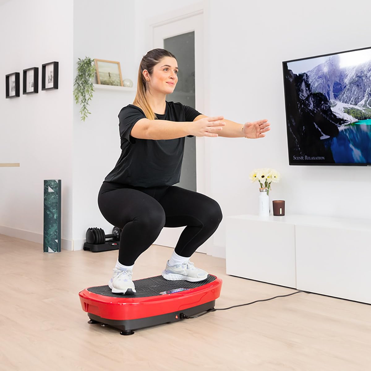FITFIU Fitness PV-200 - Plateforme vibrante 3D Couleur Gris avec Mouvement sur 3 Plans, Puissance 500w+500w, 180 Vitesses, 5 programmes, 2 Cordons élastiques et télécommande, Poids Max. 150kg