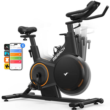 MERACH Vélo d'appartement avec inclinaison réglable ± 6 °, ergomètre silencieux avec résistance magnétique, vélo d'intérieur pour entraînement cardio à la maison, application personnelle, jusqu'à 158