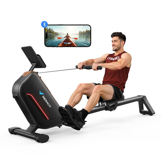 MERACH Rameurs pour la Maison, Rameur Silencieux avec Rail Rallongé de 130CM, Rameur Magnétique Puissant à 16 Niveaux et Capacité de Charge de 160KG