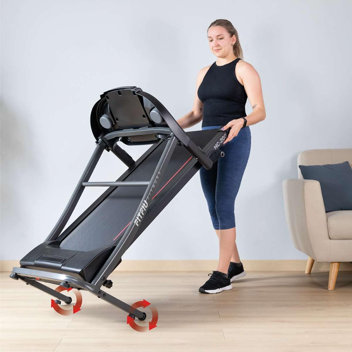 FITFIU Fitness MC-200 - Tapis de Course avec Inclinaison, Pliable, Ultra-Compact et Silencieux, écran LCD avec 12 programmes, Moniteur de fréquence Cardiaque, Utilisation à Domicile/au Bureau