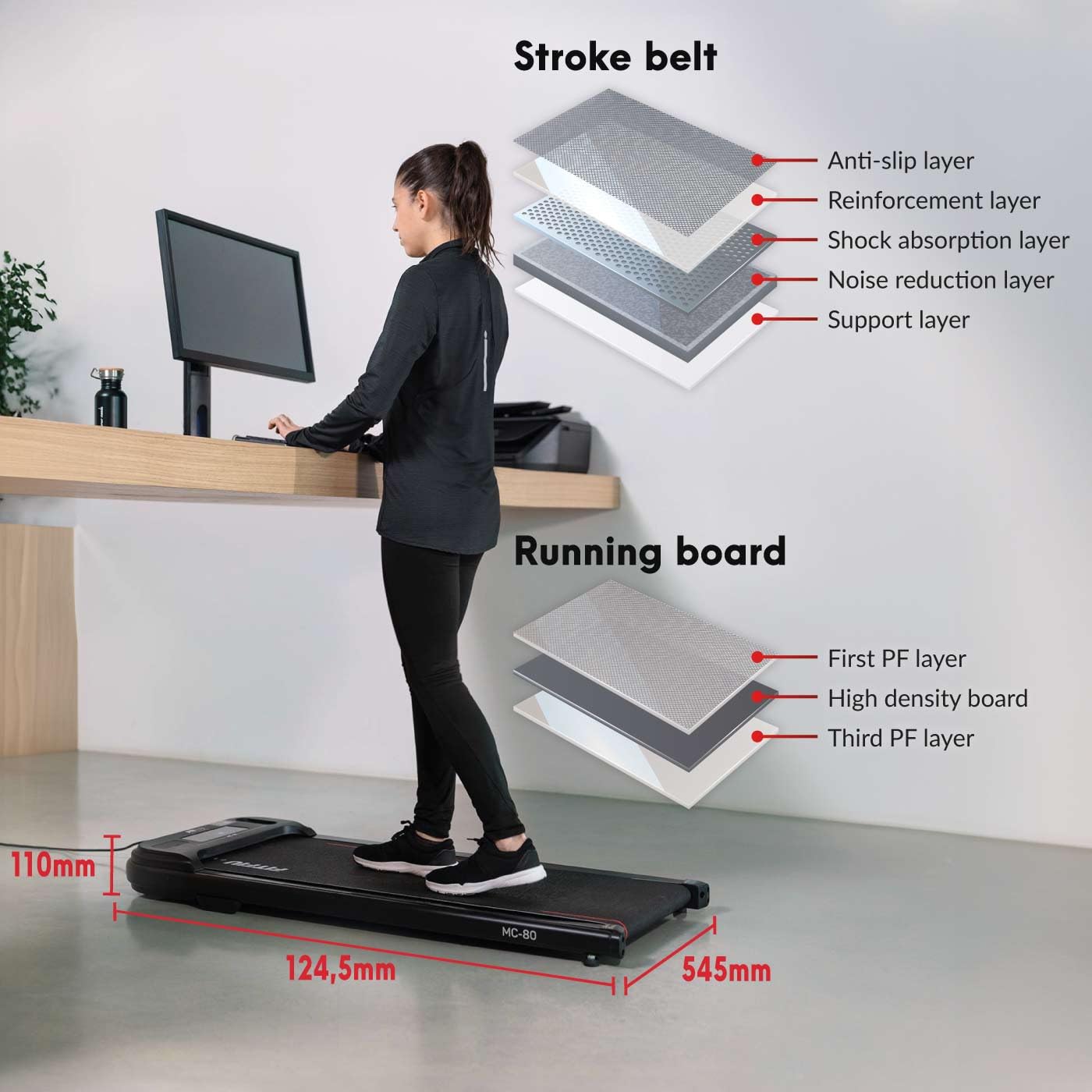 FITFIU Fitness - Tapis de Course et de Marche pour Dessous de Bureau jusqu'à 8 km/h, télécommande, Poids Max 110 kg, pour Marche et Jogging