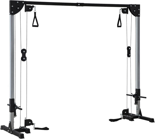 Station de musculation double poulie cable crossover vis à vis, charge libre avec poids 2 x 50kg - dim. 245L x 85l x 207H cm
