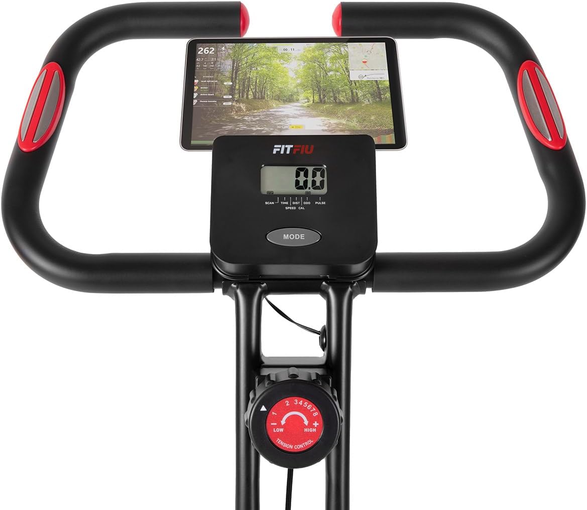FITFIU Fitness BEST-220 - Vélo d'appartement pliable avec dossier et selle réglables, disque d'inertie de 8kg, moniteur fréquence cardiaque, réglable sur 8 niveaux, cardio, poids max. 110kg