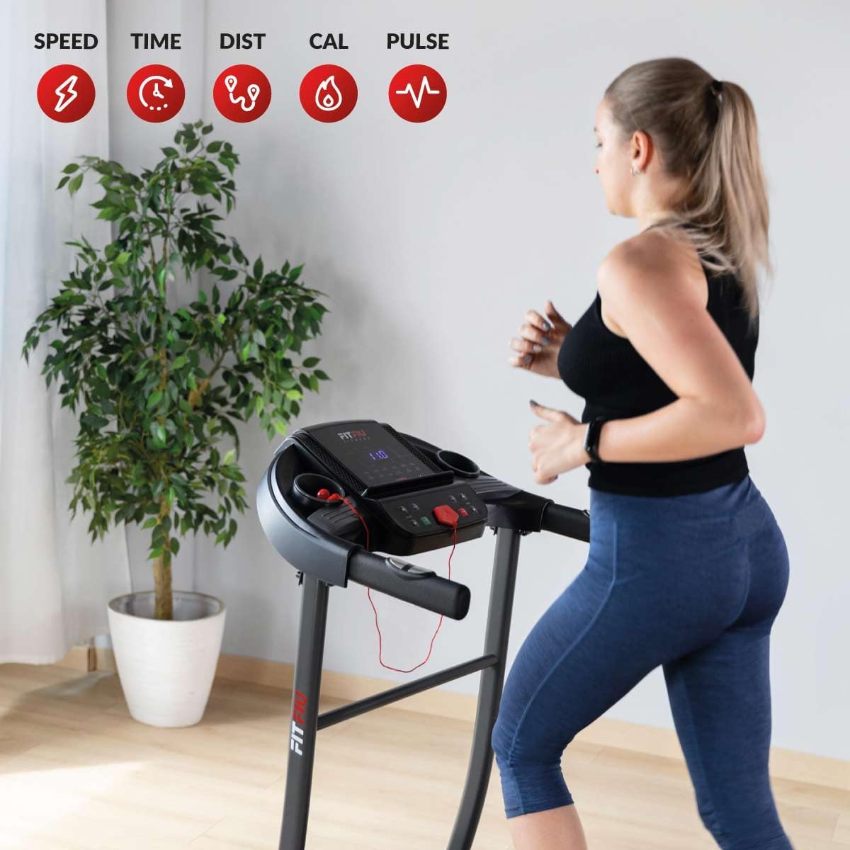FITFIU Fitness MC-200 - Tapis de Course avec Inclinaison, Pliable, Ultra-Compact et Silencieux, écran LCD avec 12 programmes, Moniteur de fréquence Cardiaque, Utilisation à Domicile/au Bureau
