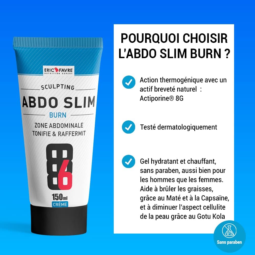 CREME MINCEUR Abdos Slim - Tonifie, Sculpte Le Ventre - Peut Etre Utilisée Sur D'autres Zones à Affiner : Cuisses, Bras, Hanches - Laboratoire Français Eric Favre
