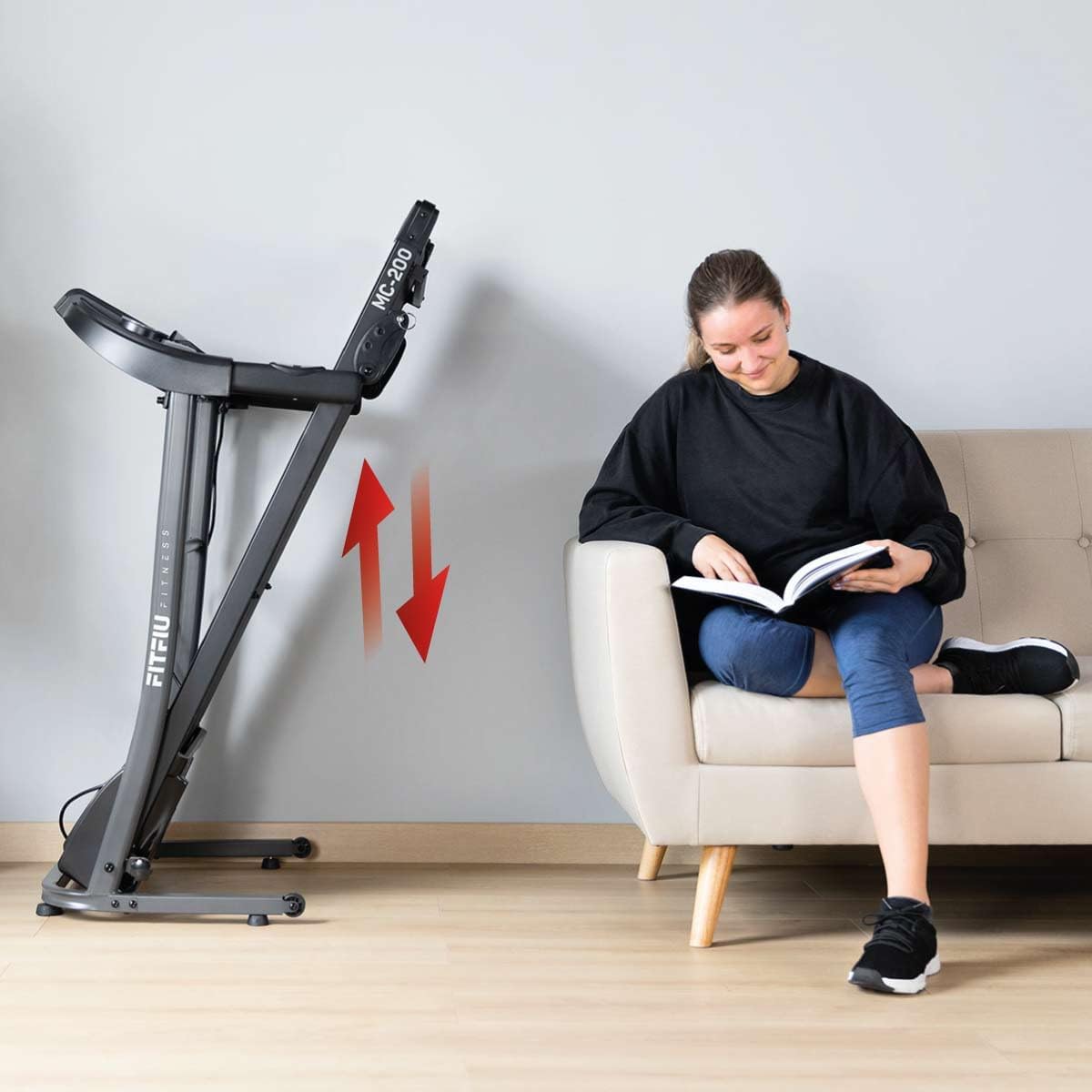 FITFIU Fitness MC-200 - Tapis de Course avec Inclinaison, Pliable, Ultra-Compact et Silencieux, écran LCD avec 12 programmes, Moniteur de fréquence Cardiaque, Utilisation à Domicile/au Bureau
