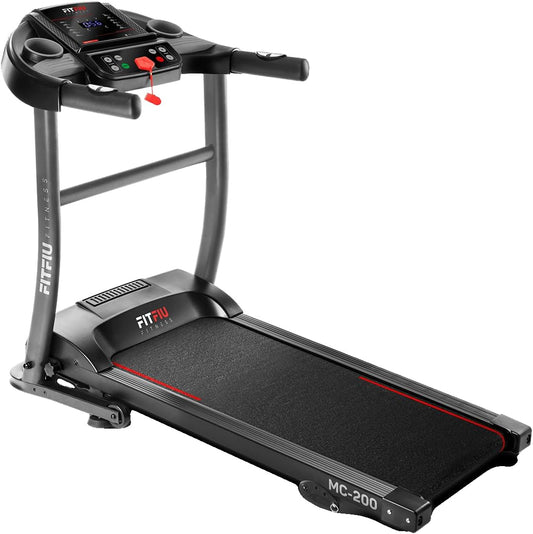 FITFIU Fitness MC-200 - Tapis de Course avec Inclinaison, Pliable, Ultra-Compact et Silencieux, écran LCD avec 12 programmes, Moniteur de fréquence Cardiaque, Utilisation à Domicile/au Bureau