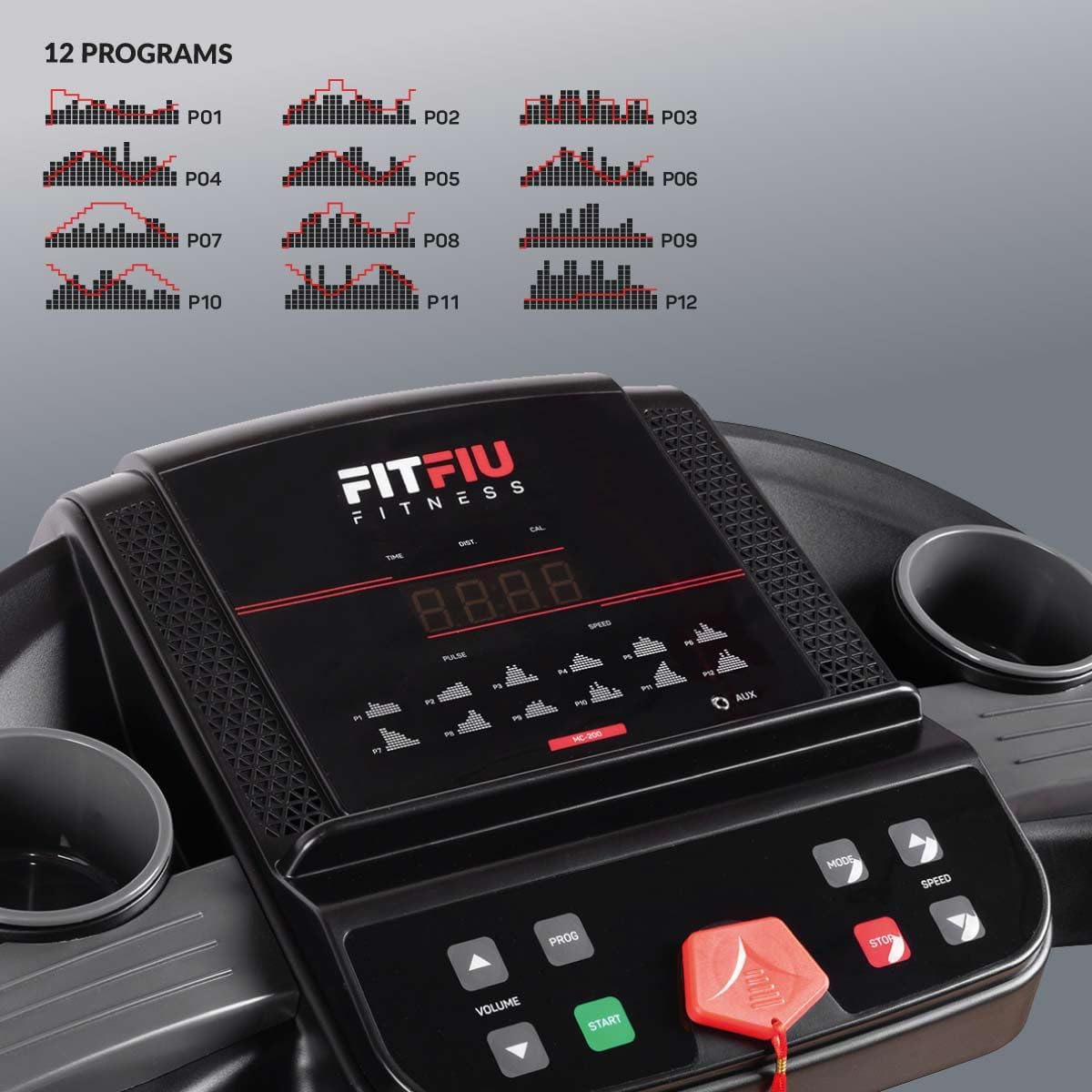 FITFIU Fitness MC-200 - Tapis de Course avec Inclinaison, Pliable, Ultra-Compact et Silencieux, écran LCD avec 12 programmes, Moniteur de fréquence Cardiaque, Utilisation à Domicile/au Bureau