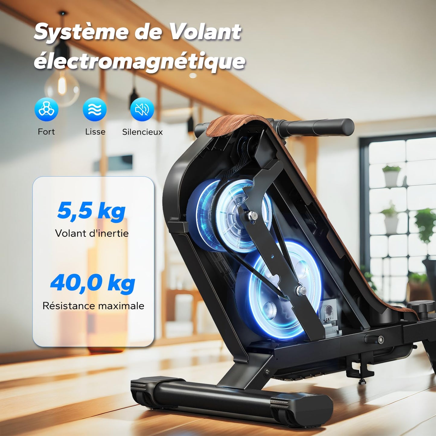 MERACH Rameurs pour la Maison, Rameur Silencieux avec Rail Rallongé de 130CM, Rameur Magnétique Puissant à 16 Niveaux et Capacité de Charge de 160KG