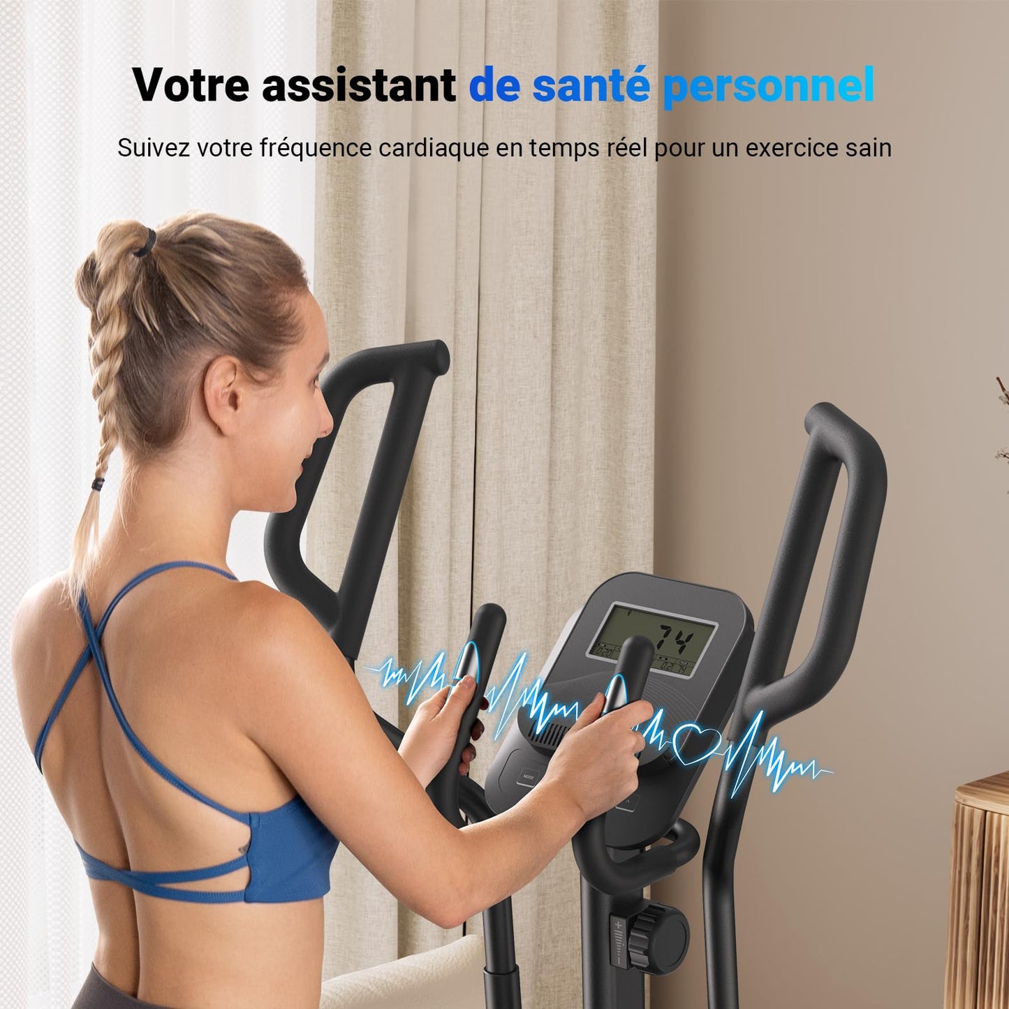 Vélo Elliptique pour Maison avec Longueur de Foulée de 47cm, Elliptique Ultra Silencieux avec Résistance Magnétique à 16 Niveaux, Entraînement d'Endurance, avec App Propre, Charge Jusqu'à 180kg