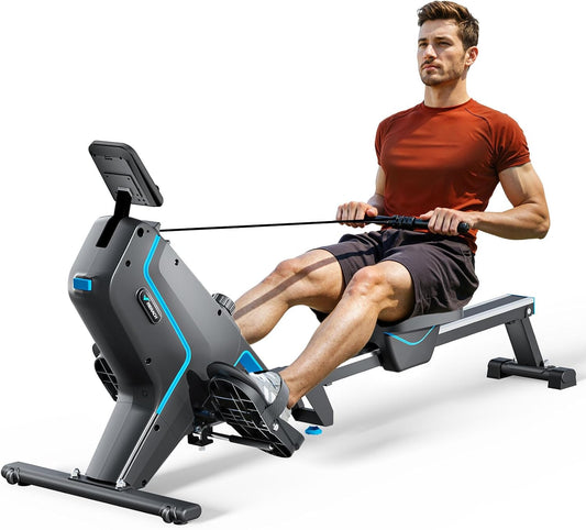 MERACH Rameur Pliable pour la Maison avec APP Exclusive, 16 Niveaux de Résistance, Système Magnétique Silencieux, Facile à Assembler, Premier Choix pour Le Fitness à Domicile, Max 158 KG