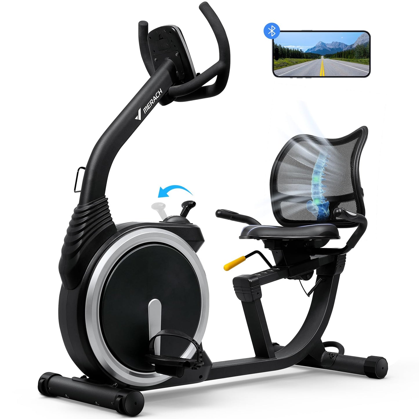 MERACH Vélo d'Appartement, Vélo Couché Magnétique à 8 Niveaux de Résistance Réglables, Vélo de Fitness Léger de Type Commercial pour Maison, Exclusive à l'App, Écran LCD, Capteurs Cardiaque
