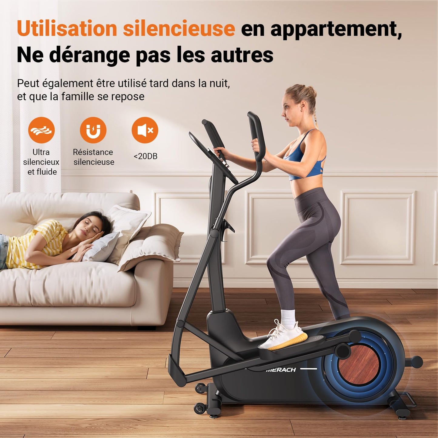 Vélo Elliptique pour Maison avec Longueur de Foulée de 47cm, Elliptique Ultra Silencieux avec Résistance Magnétique à 16 Niveaux, Entraînement d'Endurance, avec App Propre, Charge Jusqu'à 180kg