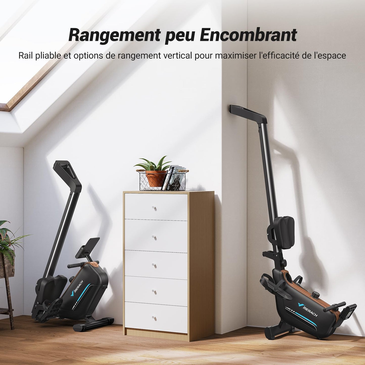 MERACH Rameurs pour la Maison, Rameur Silencieux avec Rail Rallongé de 130CM, Rameur Magnétique Puissant à 16 Niveaux et Capacité de Charge de 160KG