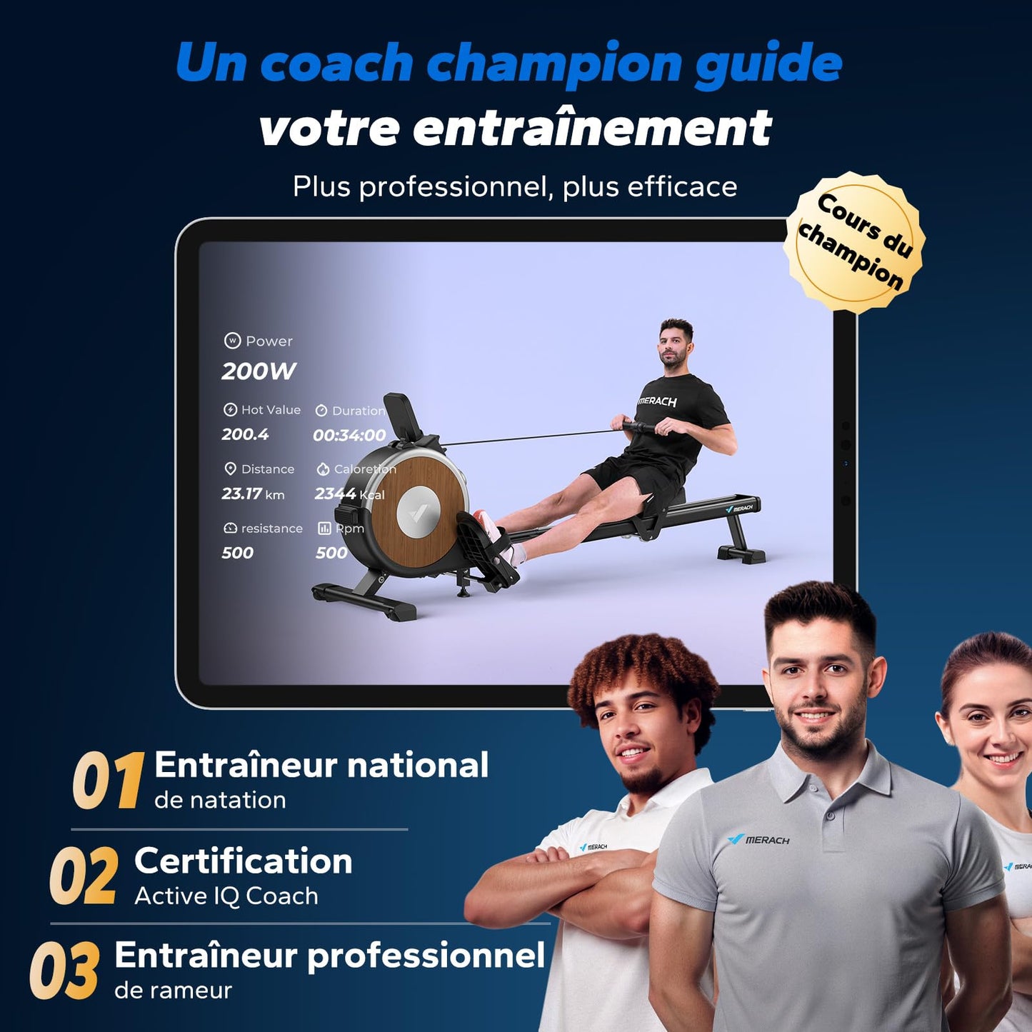 MERACH Rameur Musculation D'appartement, 16 Niveaux de Résistance, Rameur Magnétique Silencieux avec APP Exclusive, Rails Doubles Améliorés pour Plus de Stabilité, Assemblage Facile