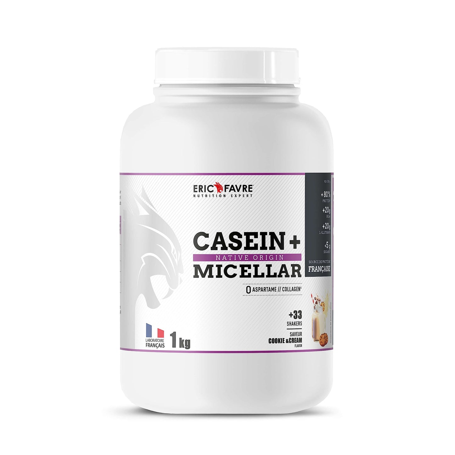 CASEIN + NATIVE ORIGINE - Caséine Micellaire enrichie en HMB, Vitamine B6, Magnésium - Construction Musculaire 1 kg - Laboratoire Eric Favre, Vanille