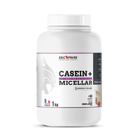CASEIN + NATIVE ORIGINE - Caséine Micellaire enrichie en HMB, Vitamine B6, Magnésium - Construction Musculaire 1 kg - Laboratoire Eric Favre, Vanille