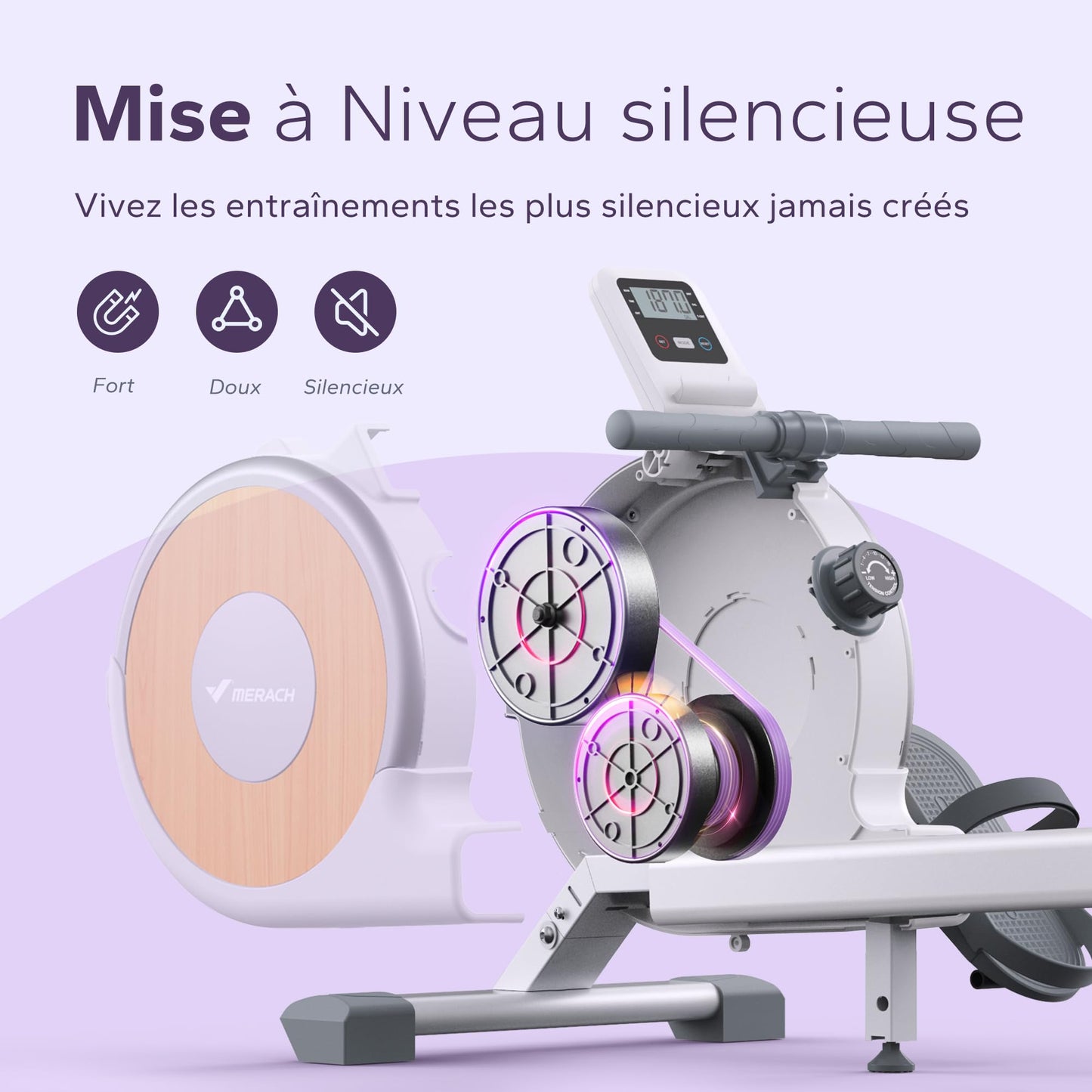 MERACH Rameur Musculation D'appartement, 16 Niveaux de Résistance, Rameur Magnétique Silencieux avec APP Exclusive, Rails Doubles Améliorés pour Plus de Stabilité, Assemblage Facile