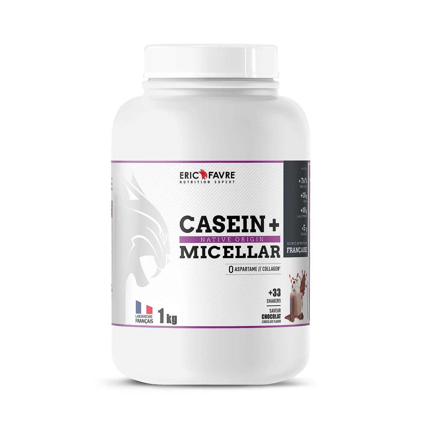 CASEIN + NATIVE ORIGINE - Caséine Micellaire enrichie en HMB, Vitamine B6, Magnésium - Construction Musculaire 1 kg - Laboratoire Eric Favre, Vanille