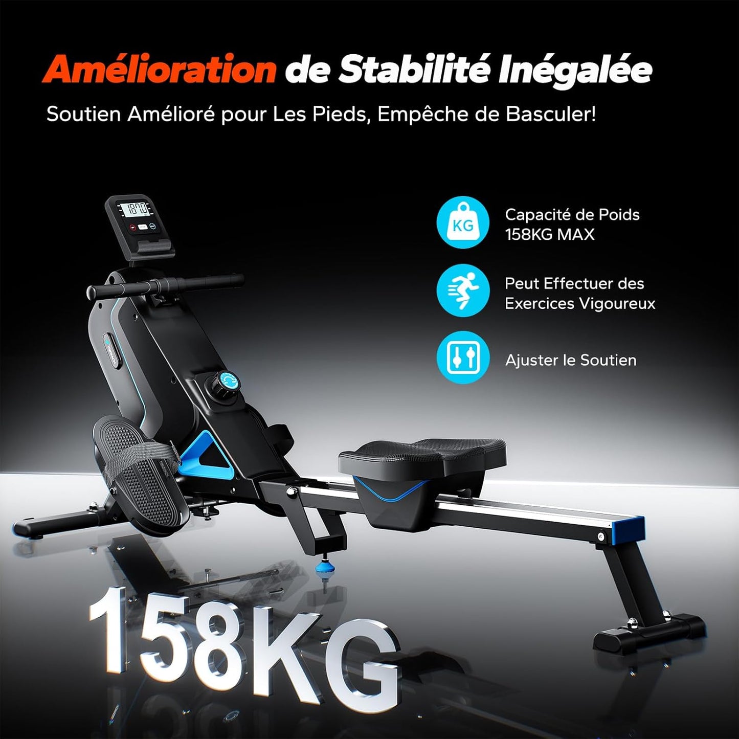 MERACH Rameur Pliable pour la Maison avec APP Exclusive, 16 Niveaux de Résistance, Système Magnétique Silencieux, Facile à Assembler, Premier Choix pour Le Fitness à Domicile, Max 158 KG