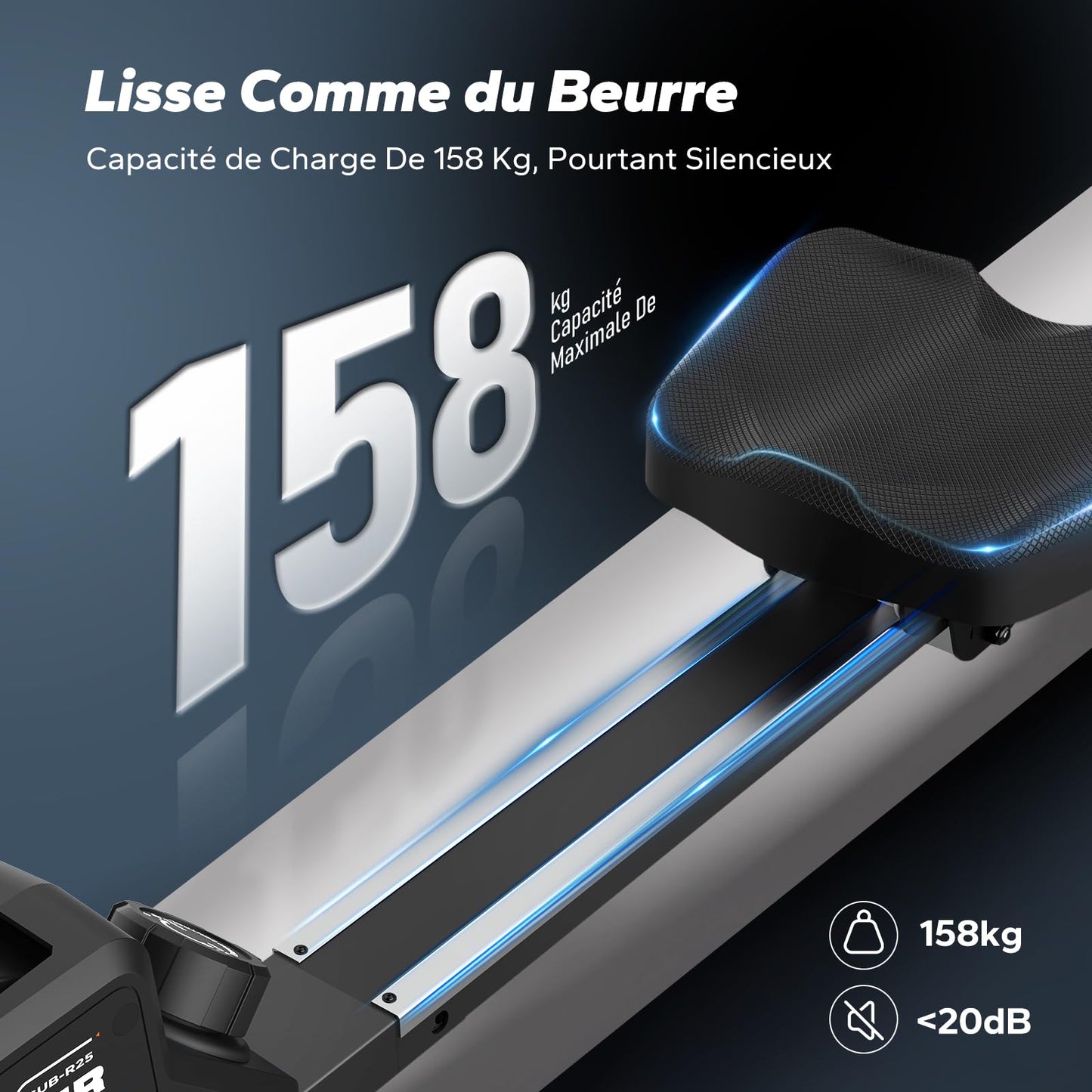 Rameur D'appartement avec Carte Interactive Exclusive de l' APP et Jeux, Apparence Semblable à Un Requin, Expérience de Rame Intense, Gain de Place, Adapté à L'entraînement du Corps Entier