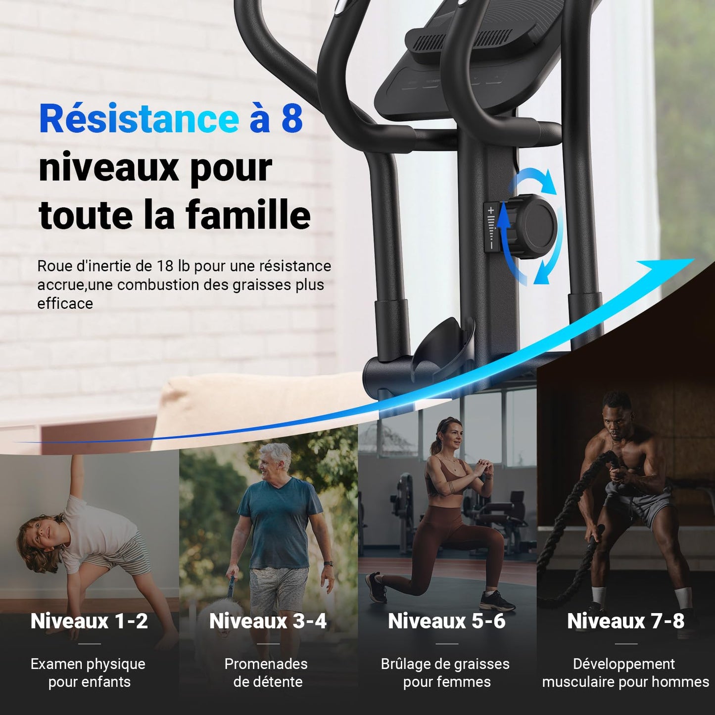 Vélo Elliptique pour Maison avec Longueur de Foulée de 47cm, Elliptique Ultra Silencieux avec Résistance Magnétique à 16 Niveaux, Entraînement d'Endurance, avec App Propre, Charge Jusqu'à 180kg