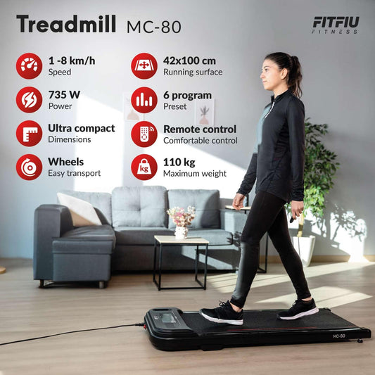 FITFIU Fitness - Tapis de Course et de Marche pour Dessous de Bureau jusqu'à 8 km/h, télécommande, Poids Max 110 kg, pour Marche et Jogging