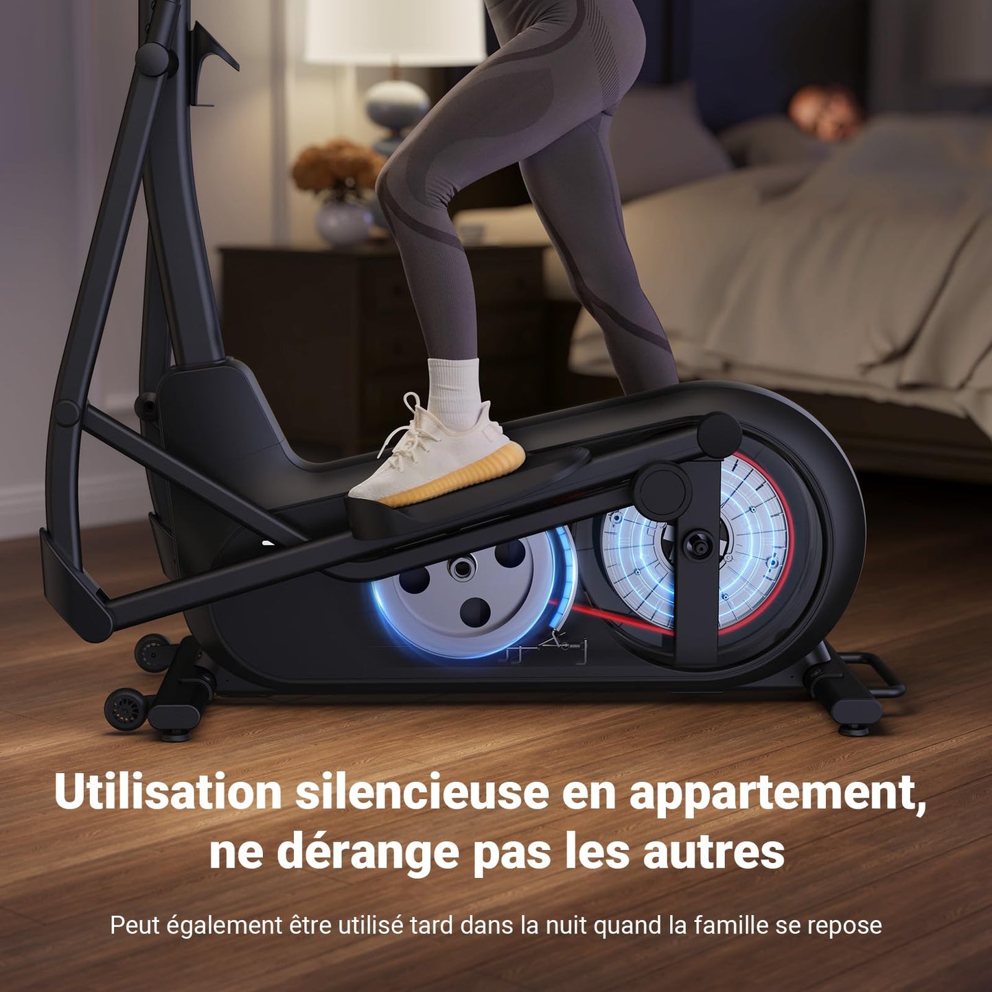 Vélo Elliptique pour Maison avec Longueur de Foulée de 47cm, Elliptique Ultra Silencieux avec Résistance Magnétique à 16 Niveaux, Entraînement d'Endurance, avec App Propre, Charge Jusqu'à 180kg