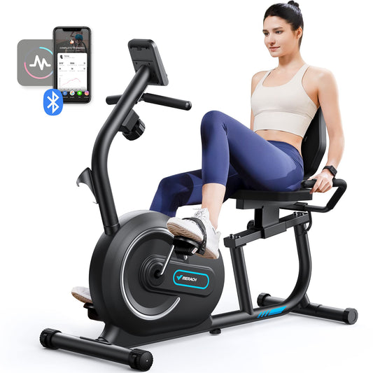 MERACH Vélo d'Appartement, Vélo Couché Magnétique avec 8 Niveaux de Résistance Réglables, Vélo de Fitness avec Écran LCD, Poignées de Fréquence Cardiaque, Capacité de Charge de 136 kg