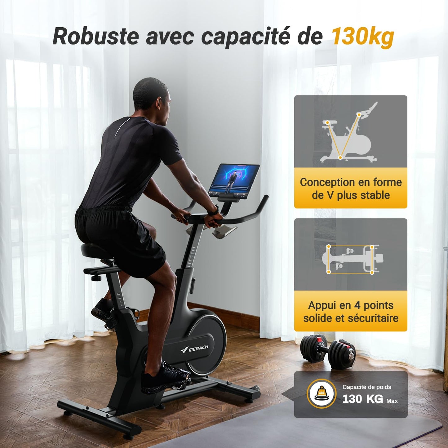 Vélo d'exercice pour la Maison, vélo d'intérieur avec résistance magnétique, vélo Stationnaire Bluetooth avec Suivi des données APP, capacité de Poids de 127 KG et Support pour tablet