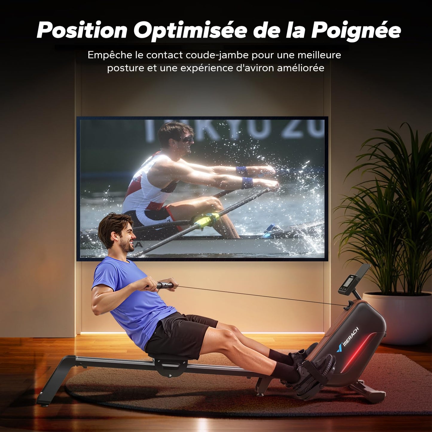 MERACH Rameurs pour la Maison, Rameur Silencieux avec Rail Rallongé de 130CM, Rameur Magnétique Puissant à 16 Niveaux et Capacité de Charge de 160KG