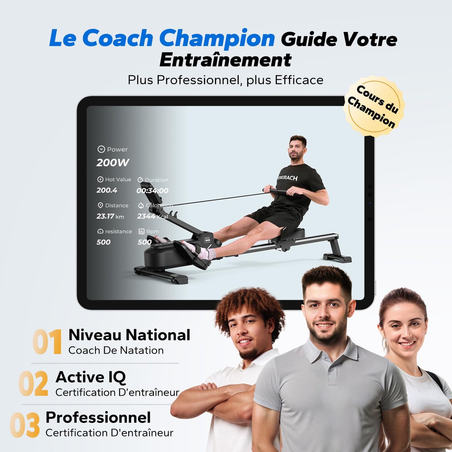 Rameur D'appartement avec Carte Interactive Exclusive de l' APP et Jeux, Apparence Semblable à Un Requin, Expérience de Rame Intense, Gain de Place, Adapté à L'entraînement du Corps Entier