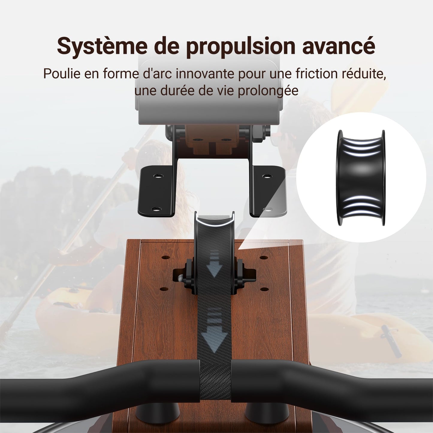 MERACH Rameur d'eau en Bois Pliable, Rameur d'appartement avec Matériau d'arbre en Caoutchouc et Siège Confortable, avec Une APP Exclusive avec Jeu Interactif, Expérience d'aviron Immersive