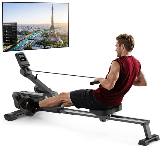 Rameur D'appartement avec Carte Interactive Exclusive de l' APP et Jeux, Apparence Semblable à Un Requin, Expérience de Rame Intense, Gain de Place, Adapté à L'entraînement du Corps Entier