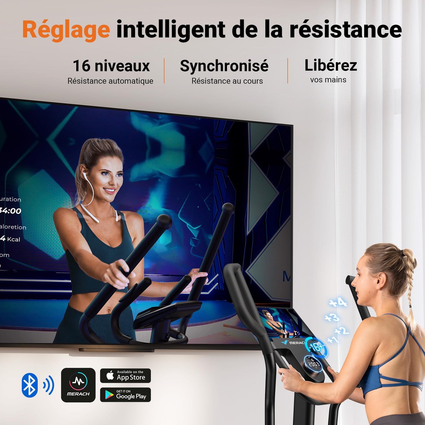 Vélo Elliptique pour Maison avec Longueur de Foulée de 47cm, Elliptique Ultra Silencieux avec Résistance Magnétique à 16 Niveaux, Entraînement d'Endurance, avec App Propre, Charge Jusqu'à 180kg