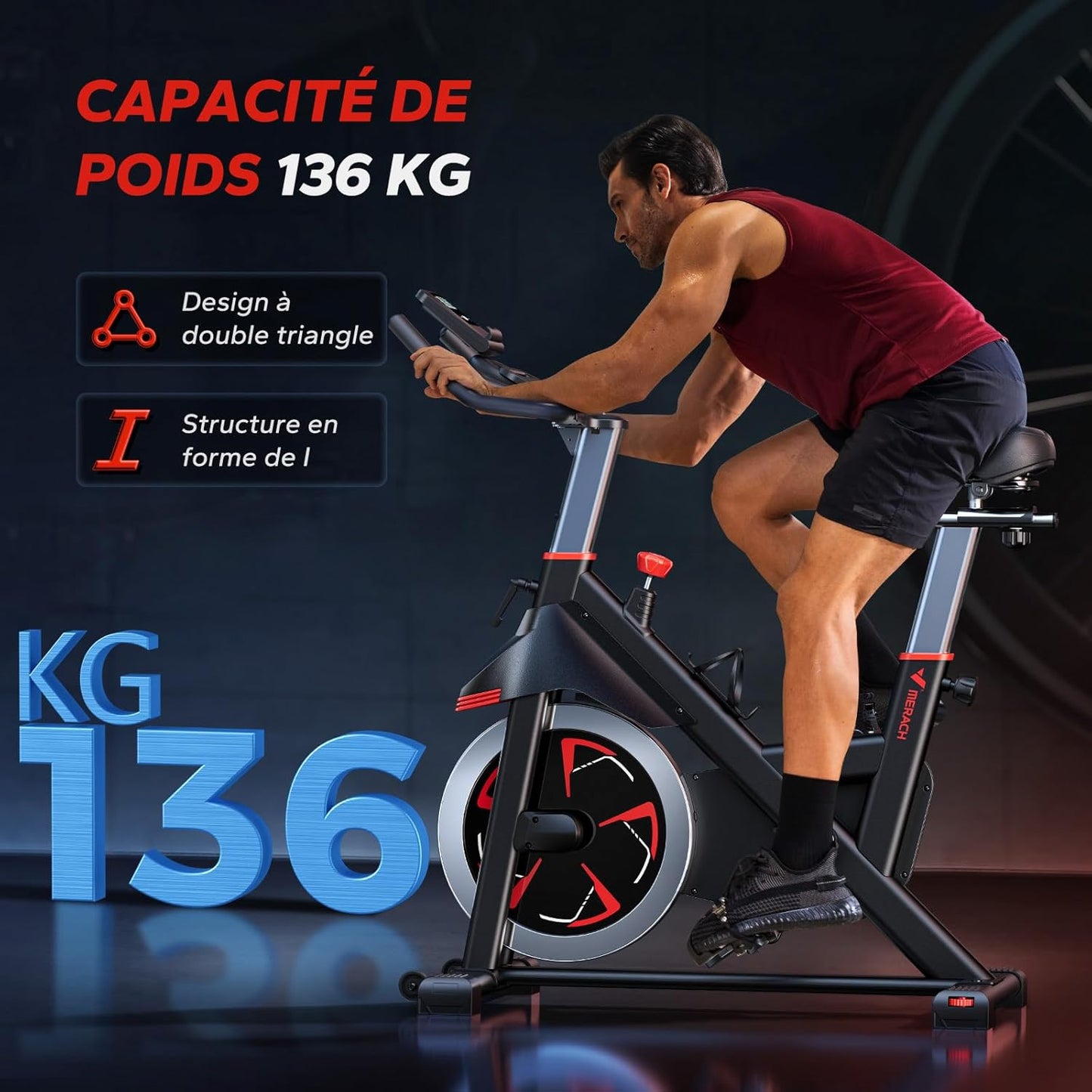 MERACH Vélo d'Appartement avec Résistance Magnétique, Vélo de Fitness d'Intérieur Silencieux avec Siège Confortable Amélioré, Écran LCD, Support Tablette, Application Exclusive, Capacité Max 136 kg