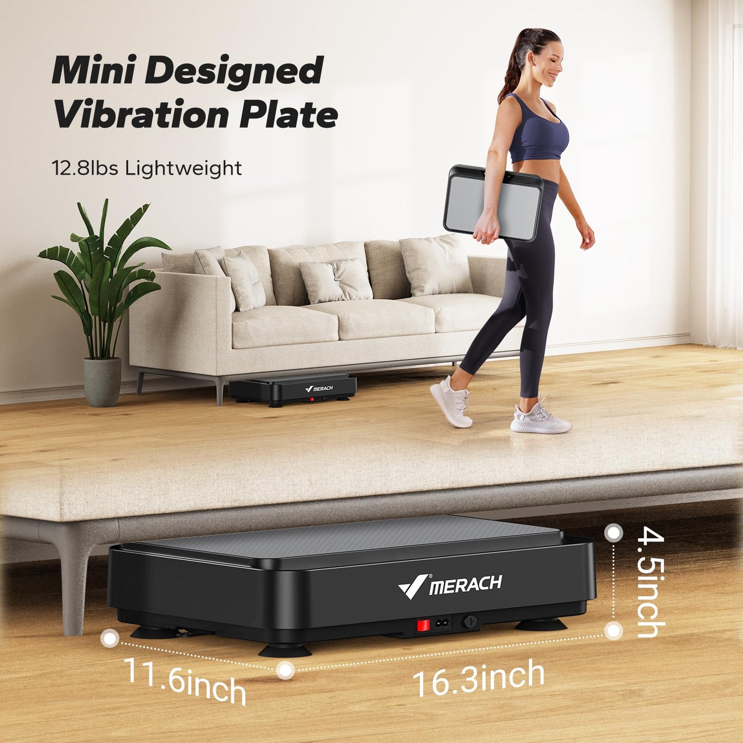 MERACH Mini plateforme vibrante pour perte de poids et sculpture, plateforme vibrante d'entraînement complet du corps pour drainage lymphatique, 1 à 99 niveaux, 9 programmes, contrôle automatique ou