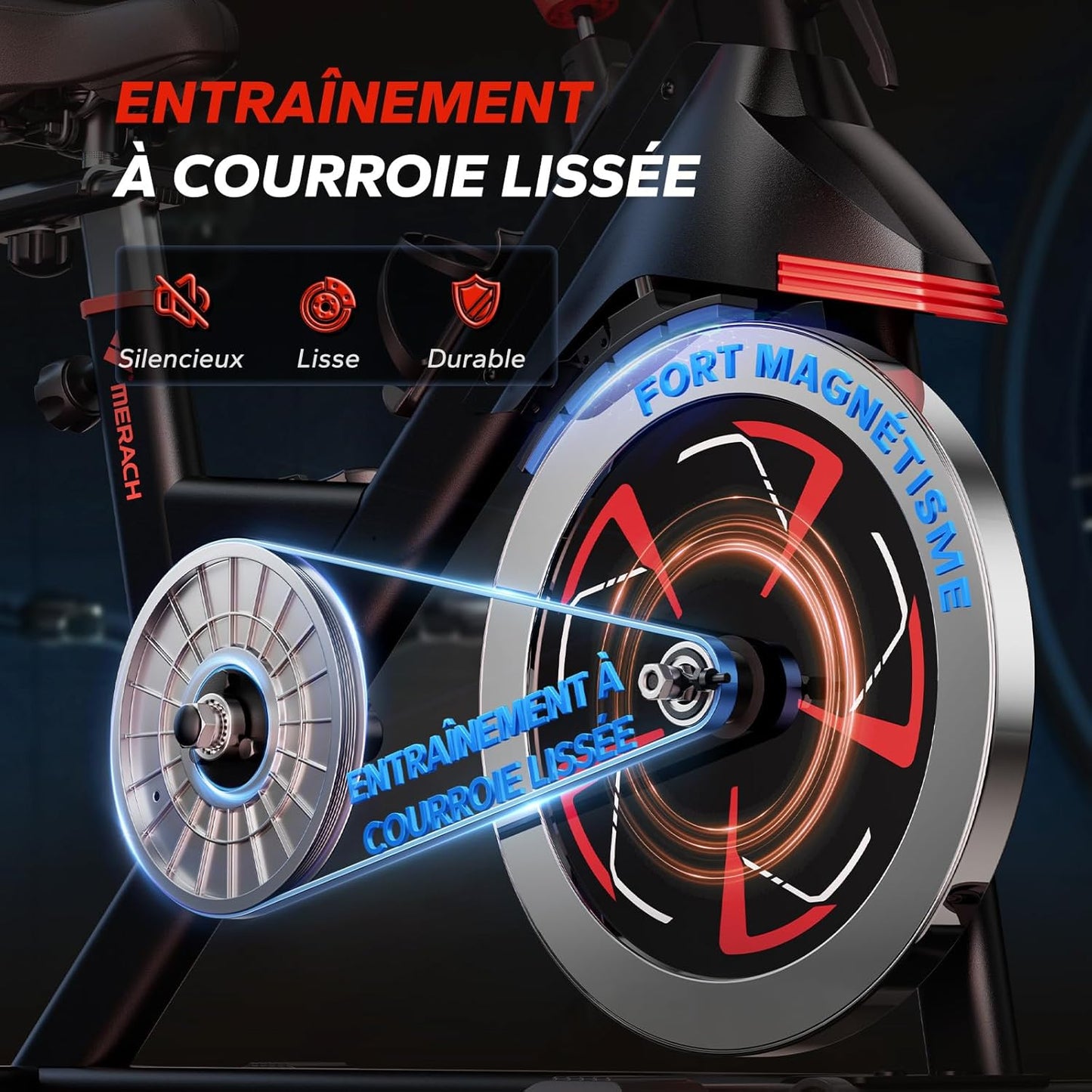 MERACH Vélo d'Appartement avec Résistance Magnétique, Vélo de Fitness d'Intérieur Silencieux avec Siège Confortable Amélioré, Écran LCD, Support Tablette, Application Exclusive, Capacité Max 136 kg